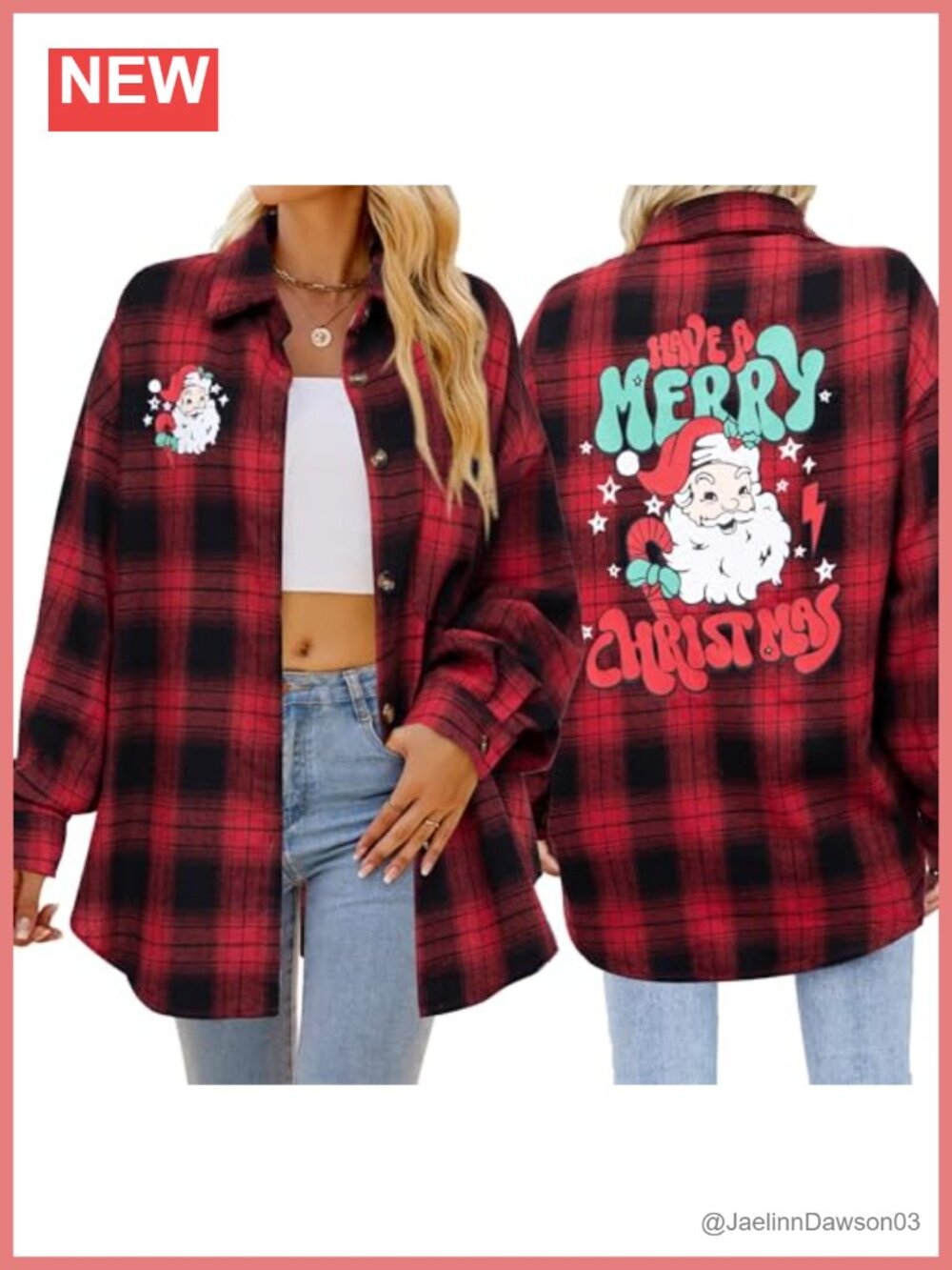 Christmas Plaid Button Down Blouse Long Sleeve Collared Shirt Holiday Top